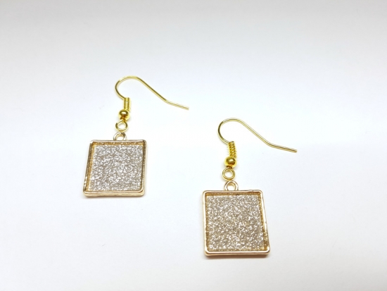 Preview: Glitzer Ohrringe Quadrat goldfarben silberfarben